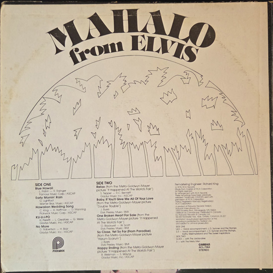 Contra Capa - Mahalo From Elvis