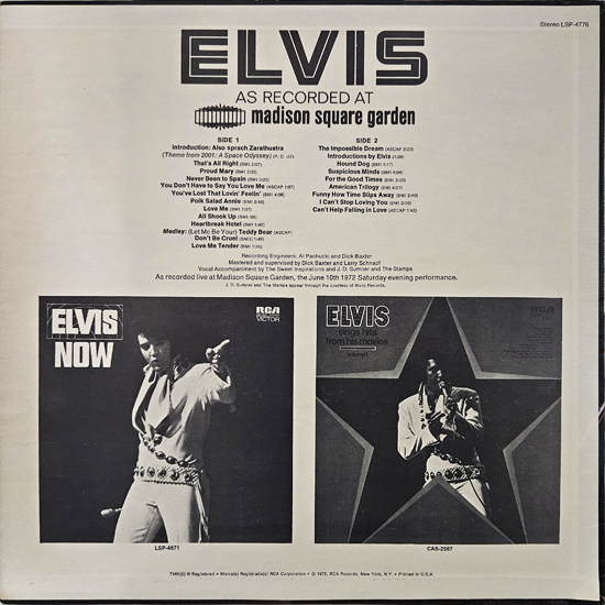 Contra Capa - Elvis as Recorded at Madison Square Garden