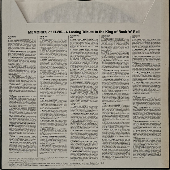 Contra Capa - Memories of Elvis