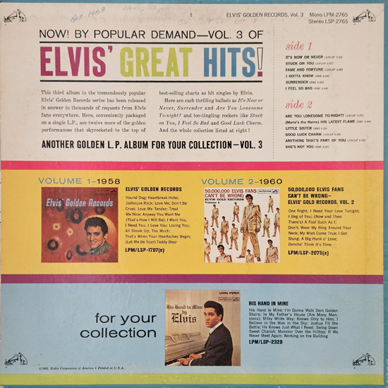 Contra Capa - Elvis Golden Records 3	