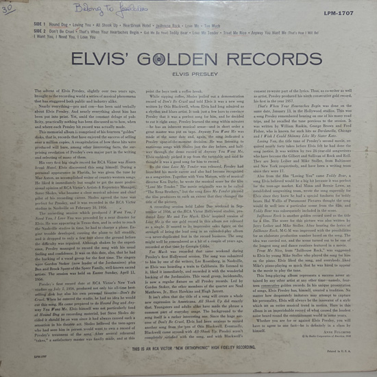 Contra Capa - Elvis Golden Records