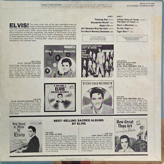 Contra Capa - Elvis Sings Flaming Star