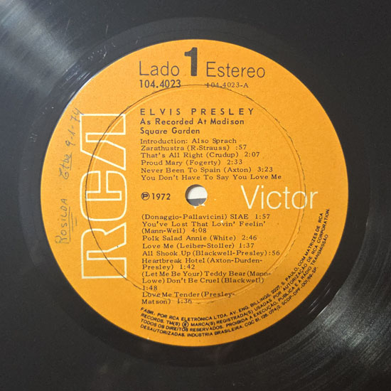 Lado A - Elvis as Recorded at Madison Square Garden