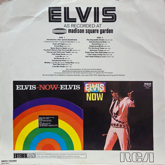 Contra Capa - Elvis as Recorded at Madison Square Garden