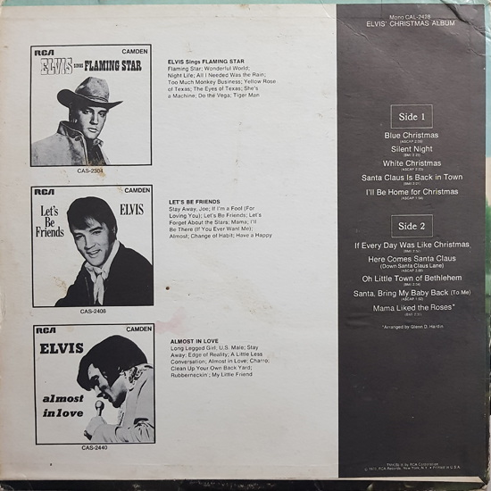 Contra Capa - Elvis Christmas Album 1970