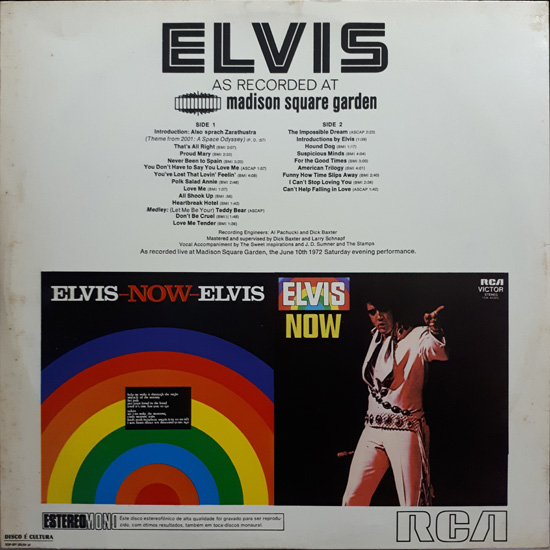 Contra Capa - Elvis as Recorded at Madison Square Garden